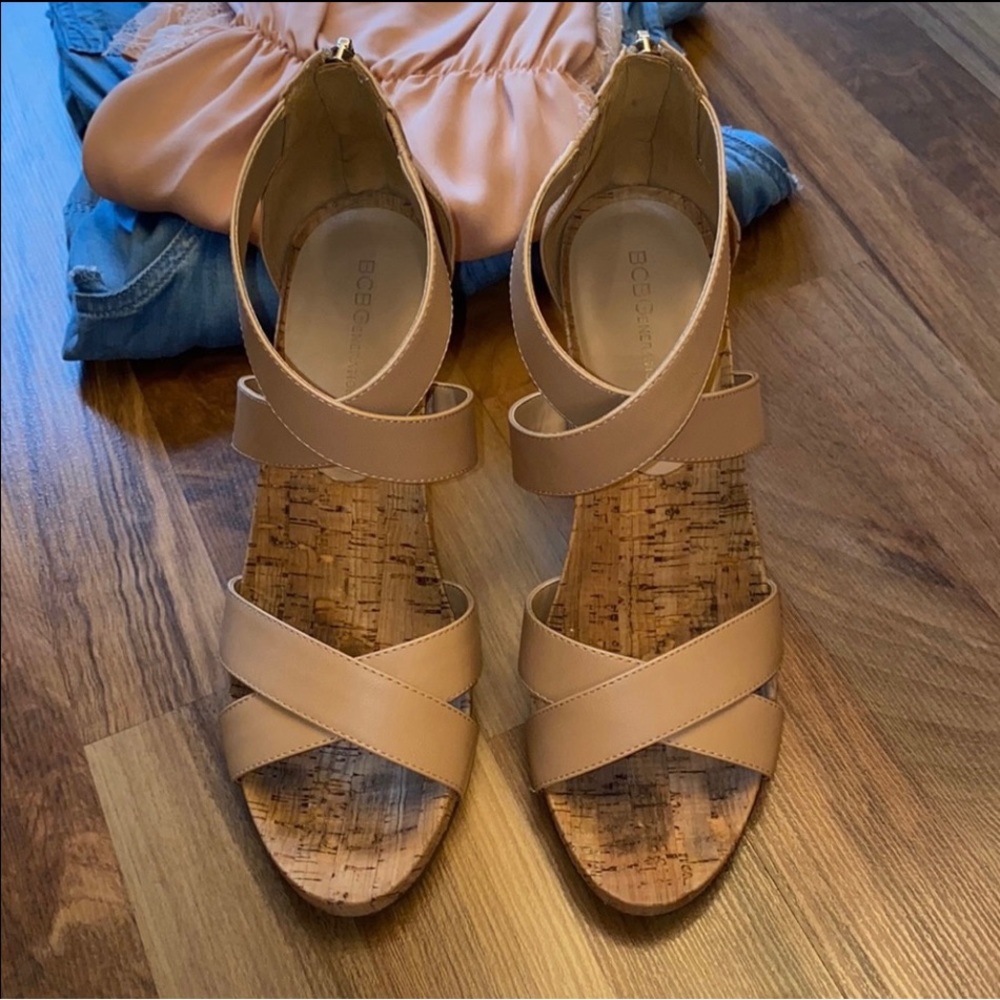 BCBG Generation Nude Wedge Heels. Size 9.